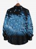 Plus Size Halloween Bat Star Moon Trees Print Buttons Pocket Long Sleeve Shirt For Men -  