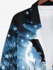 Plus Size Halloween Bat Star Moon Trees Print Buttons Pocket Long Sleeve Shirt For Men -  