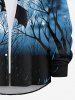 Plus Size Halloween Bat Star Moon Trees Print Buttons Pocket Long Sleeve Shirt For Men -  
