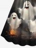 Plus Size Halloween Costume Ghost Pumpkin Print Cinched Dress -  
