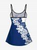 Tropical Leaf Hibiscus Flower Colorblock Print Boyleg Hawaii Tankini Swimsuit(Adjustable Shoulder Strap) -  