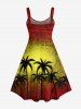 Plus Size Coconut Tree Ombre Colorblock Newspaper Print Hawaii Tank Dress -  