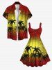 Plus Size Coconut Tree Ombre Colorblock Newspaper Print Hawaii Tank Dress -  