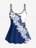 Tropical Leaf Hibiscus Flower Colorblock Print Boyleg Hawaii Tankini Swimsuit(Adjustable Shoulder Strap) -  