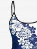 Tropical Leaf Hibiscus Flower Colorblock Print Boyleg Hawaii Tankini Swimsuit(Adjustable Shoulder Strap) -  