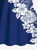 Tropical Leaf Hibiscus Flower Colorblock Print Boyleg Hawaii Tankini Swimsuit(Adjustable Shoulder Strap) -  