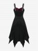 Plus Size Halloween Grommet Lace-up Spider Web Flocking Scalloped Lace Trim Velvet Tank Dress -  