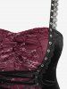 Plus Size Halloween Grommet Lace-up Spider Web Flocking Scalloped Lace Trim Velvet Tank Dress -  