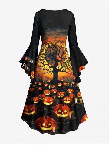 Halloween Costume Pumpkin Moon Tree Print Plus Size Matching Outfit For Couples