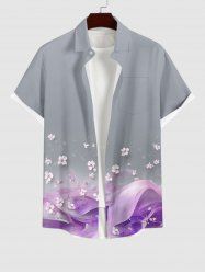 Plus Size Floral Curve Smoke Print Hawaii Button Pocket Shirt For Men -  