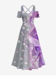 Plus Size Floral Curve Smoke Print Hawaii Crisscross A Line Maxi Dress -  