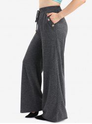 Plus Size Mock Buttons Pocket Marled Drawstring Wide Leg Pants -  
