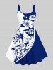 Tripical Leaf Hibiscus Flower Two Tone Colorblock Print Plus Size Matching Hawaii Beach Outfit For Couples -  