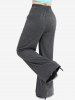 Plus Size Mock Buttons Pocket Marled Drawstring Wide Leg Pants -  