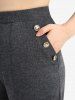 Plus Size Mock Buttons Pocket Marled Drawstring Wide Leg Pants -  
