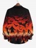 Plus Size Ghost Wizard Bat Fire Flame Spiral Sky Print Halloween Button Shirt For Men -  