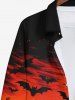Plus Size Ghost Wizard Bat Fire Flame Spiral Sky Print Halloween Button Shirt For Men -  