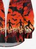 Plus Size Ghost Wizard Bat Fire Flame Spiral Sky Print Halloween Button Shirt For Men -  