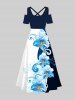 Plus Size Curve Floral Painting Splatter Print Hawaii Crisscross A Line Maxi Dress -  