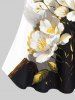 Plus Size Cold Shoulder Glitter Painting Floral Leaf Colorblock Print Cami T-shirt -  