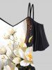 Plus Size Cold Shoulder Glitter Painting Floral Leaf Colorblock Print Cami T-shirt -  