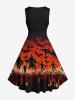Plus Size Ghost Wizard Bat Fire Flame Spiral Sky Print Halloween Costume Vintage Swing A Line Dress -  