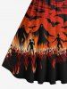 Plus Size Ghost Wizard Bat Fire Flame Spiral Sky Print Halloween Costume Vintage Swing A Line Dress -  