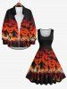 Plus Size Ghost Wizard Bat Fire Flame Spiral Sky Print Halloween Costume Vintage Swing A Line Dress -  