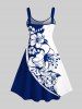 Plus Size Tripical Leaf Hibiscus Flower Two Tone Colorblock Print Hawaii Tank Dress -  