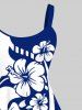 Plus Size Tripical Leaf Hibiscus Flower Two Tone Colorblock Print Hawaii Tank Dress -  