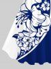 Plus Size Tripical Leaf Hibiscus Flower Two Tone Colorblock Print Hawaii Tank Dress -  