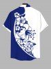 Plus Size Tripical Leaf Hibiscus Flower Two Tone Print Buttons Pocket Hawaii Shirt For Men -  