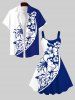 Plus Size Tripical Leaf Hibiscus Flower Two Tone Colorblock Print Hawaii Tank Dress -  