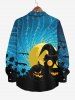 Plus Size Halloween Hat Pumpkin Bat Moon Star Maple Leaf Print Buttons Long Sleeve Shirt For Men -  