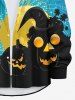 Plus Size Halloween Hat Pumpkin Bat Moon Star Maple Leaf Print Buttons Long Sleeve Shirt For Men -  