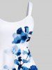 Plus Size Flowers Leaf Branch Watercolor Print Hawaii Tank Dress -  