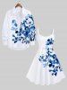Plus Size Flowers Leaf Branch Watercolor Print Hawaii Tank Dress -  
