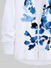 Plus Size Flowers Leaf Branch Watercolor Print Buttons Long Sleeve Hawaii Shirt For Men -  