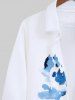 Plus Size Flowers Leaf Branch Watercolor Print Buttons Long Sleeve Hawaii Shirt For Men -  