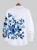 Plus Size Flowers Leaf Branch Watercolor Print Buttons Long Sleeve Hawaii Shirt For Men -  