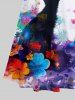 Plus Size Watercolor Floral Ink Painting Cat Print Hawaii Crisscross A Line Maxi Dress -  