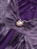 Plus Size Floral Butterfly Flocking Mesh Sun Buckle Lace Trim Ruched Ruffles Hooded Dress -  