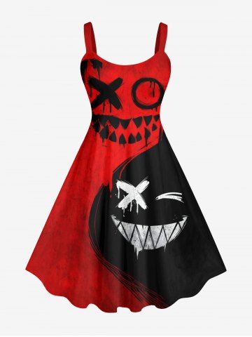 Plus Size Halloween Costume Colorblock Ghost Face Graffiti Print Tank Dress