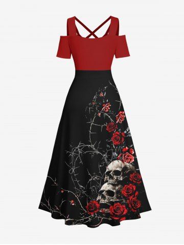 Halloween Costume Rose Flower Skulls Print Plus Size Matching Outfit For Couples