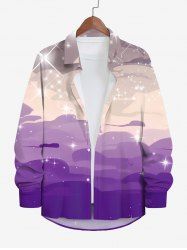 Plus Size Glitter Sparkling Star Ombre Cloud Print Hawaii Button Shirt For Men -  