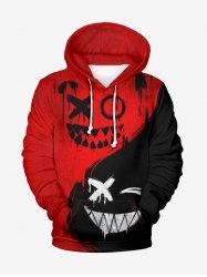 Plus Size Halloween Colorblock Ghost Face Graffiti Print Pocket Drawstring Hoodie For Men -  