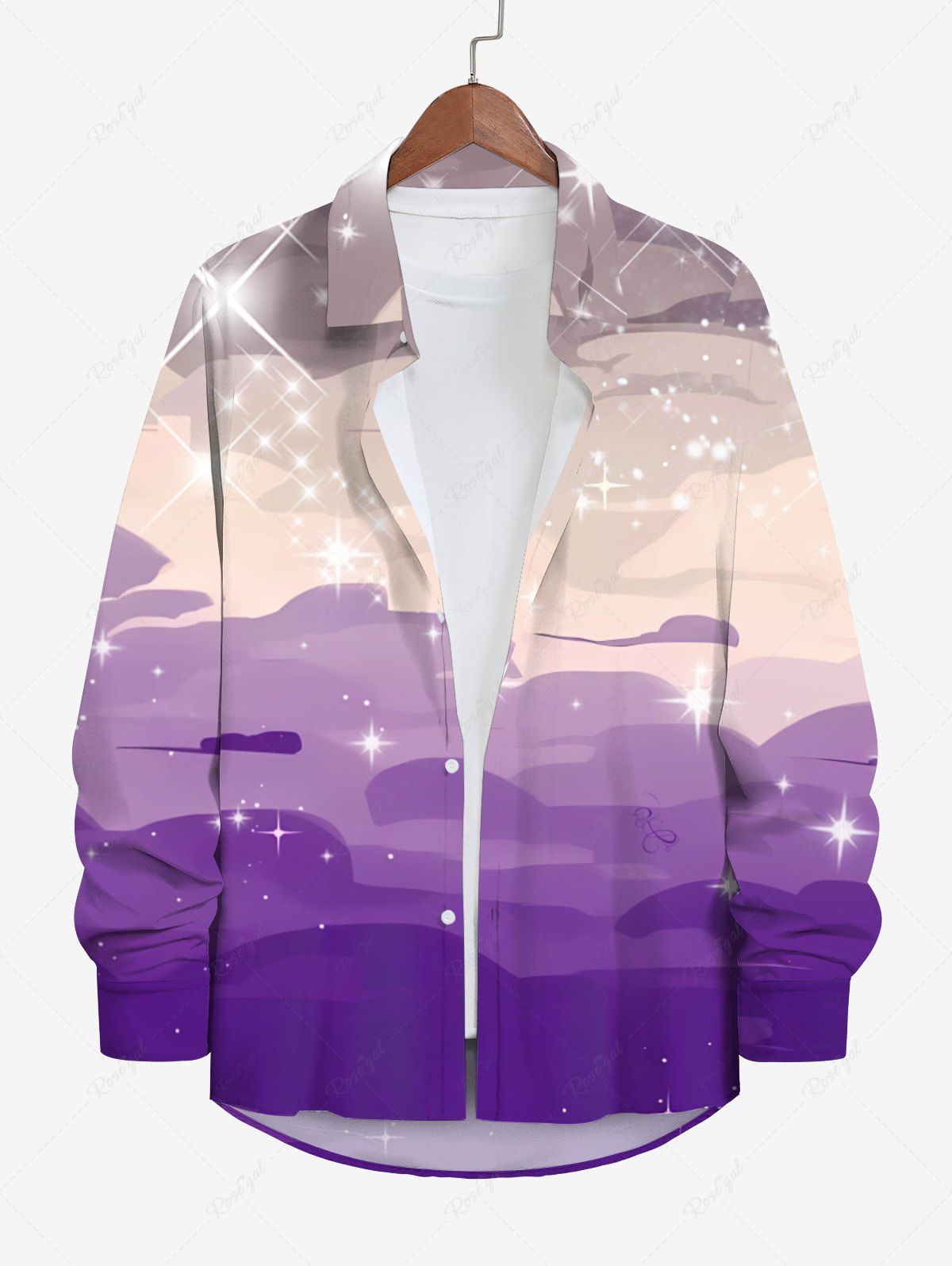 Latest Plus Size Glitter Sparkling Star Ombre Cloud Print Hawaii Button Shirt For Men  