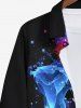 Plus Size Glitter Sparkling Colorful Smoke Ribbon Light Beam Print Hawaii Button Shirt For Men -  