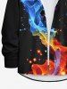 Plus Size Glitter Sparkling Colorful Smoke Ribbon Light Beam Print Hawaii Button Shirt For Men -  