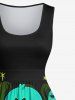 Plus Size Cute Pumpkin Ghost Grass Stars Print Halloween Costume Vintage Swing A Line Dress -  